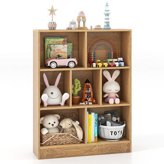7-Section Freestanding Bookshelf for Kids Room Classroom Daycare Nursery-Natural-2