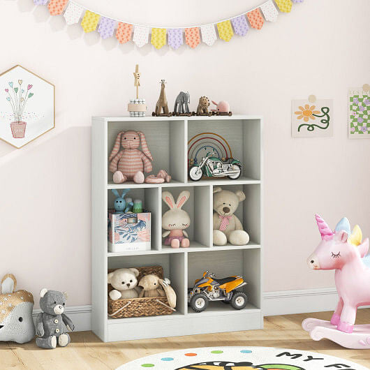 7-Section Freestanding Bookshelf for Kids Room Classroom Daycare Nursery-Natural-6