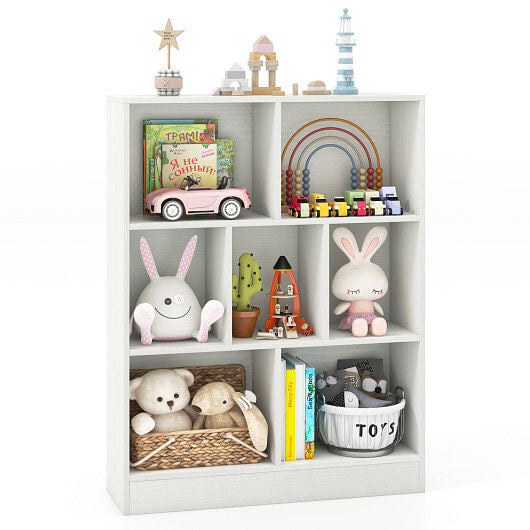 7-Section Freestanding Bookshelf for Kids Room Classroom Daycare Nursery-Natural-7