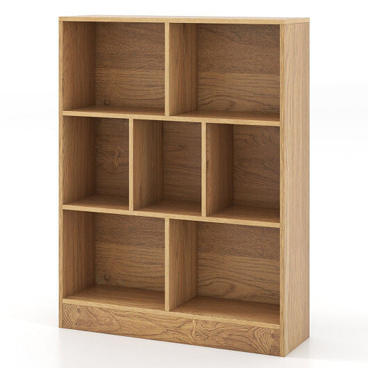 7-Section Freestanding Bookshelf for Kids Room Classroom Daycare Nursery-Natural-9