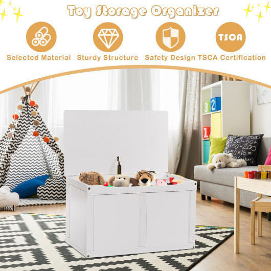 Safety Hinge Wooden Chest Organizer Toy Storage Box-Gray-4
