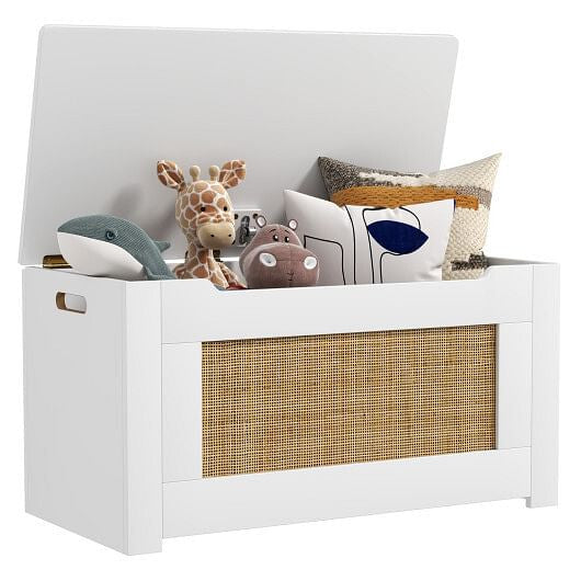 Kids Rattan Toy Storage Box with Flip Top Lid and Safety Hinge Handles-White-4