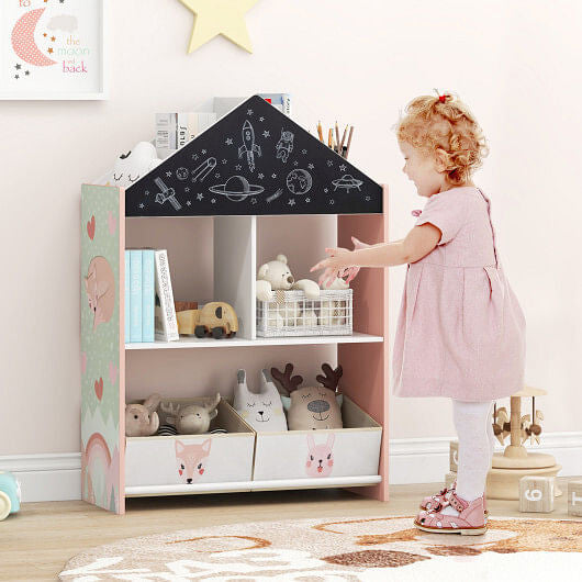 Playhouse Kids Bookshelf with Chalkboard and Whiteboard for 3-6 Years-Gray-6