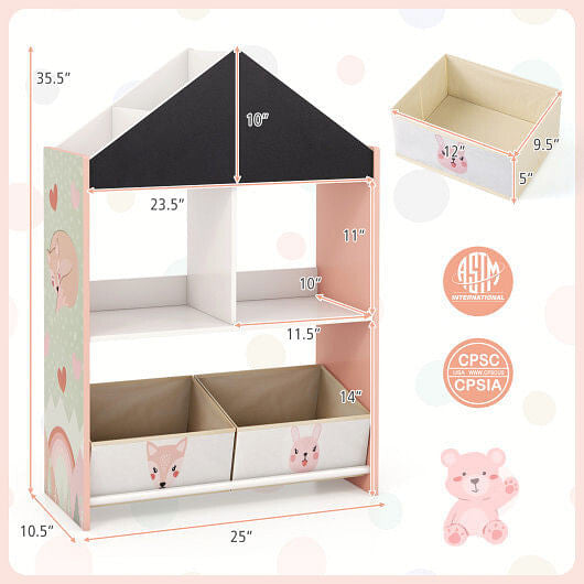 Playhouse Kids Bookshelf with Chalkboard and Whiteboard for 3-6 Years-Gray-8