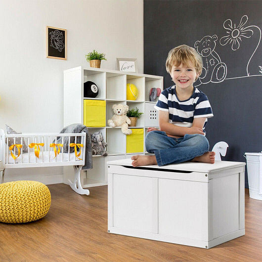 Safety Hinge Wooden Chest Organizer Toy Storage Box-Gray-2