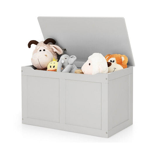 Safety Hinge Wooden Chest Organizer Toy Storage Box-Gray-1