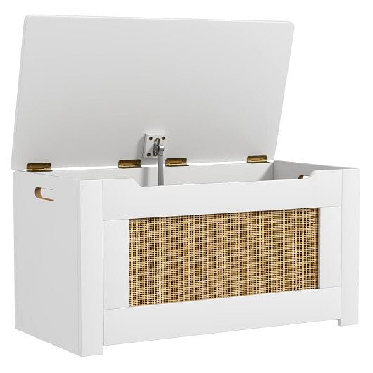 Kids Rattan Toy Storage Box with Flip Top Lid and Safety Hinge Handles-White-2