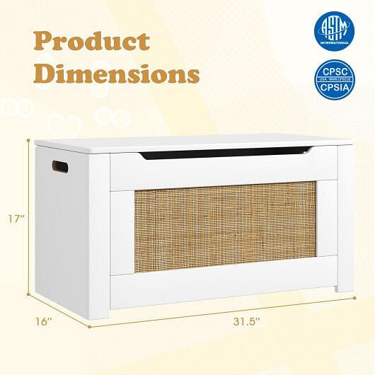 Kids Rattan Toy Storage Box with Flip Top Lid and Safety Hinge Handles-White-3
