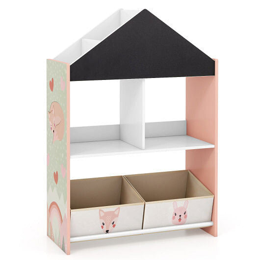 Playhouse Kids Bookshelf with Chalkboard and Whiteboard for 3-6 Years-Gray-4