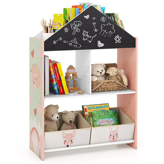 Playhouse Kids Bookshelf with Chalkboard and Whiteboard for 3-6 Years-Gray-7